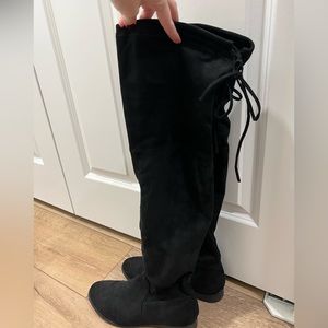 Knee high black boots, flats